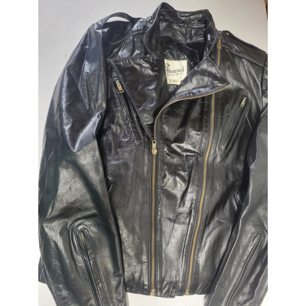 Vintage Bermans Leather Experts Motorcycle bomber Jacket zip out liner Sz42